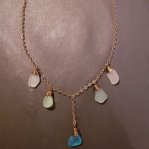 Y drop bronze sea glass necklace